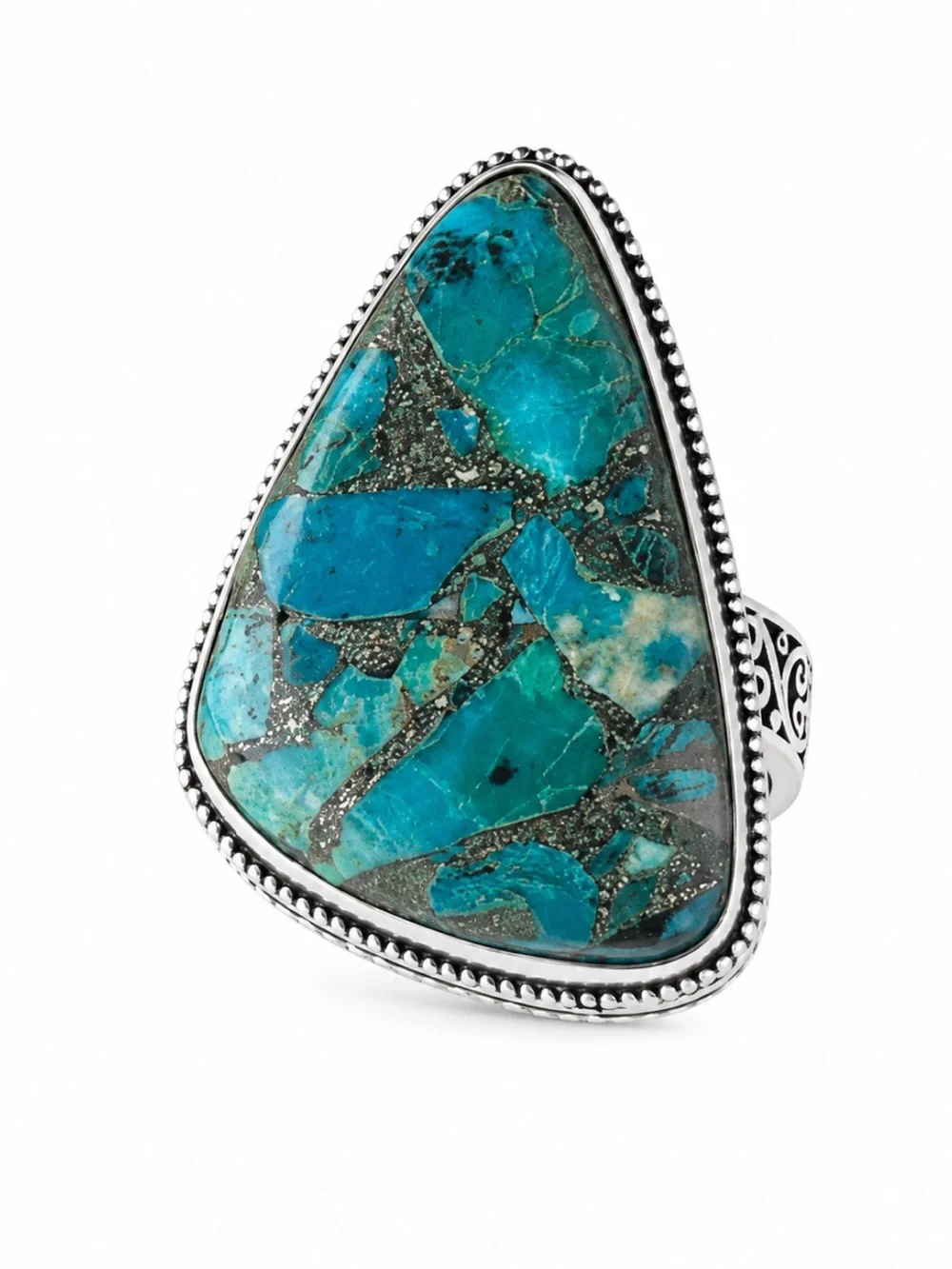 Silver Plated Copper Chrysocolla Bohemian Statement Ring